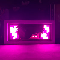 Boite lumineuse Aizen rétroéclairée en violet intense, regard du seigneur Hueco Mundo décoration chambre gaming