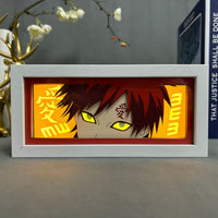 Boite lumineuse Gaara fond rouge avec kanji japonais dorés, éclairage chaleureux décoration chambre manga