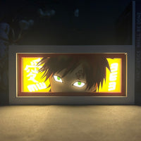 Boite lumineuse Gaara Naruto rétroéclairée en jaune, regard intensément vert avec tatouage Ai sur le front