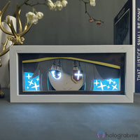 Boite lumineuse Megumin Konosuba éclairée en bleu clair, visage souriant du personnage avec étoiles scintillantes décoratives