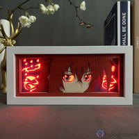 Boite lumineuse Rias Gremory High School DxD allumée rouge vif, regard magnétique et ailes démoniaques illuminées en rouge