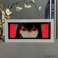 Boite lumineuse Yor Forger Spy x Family cadre blanc, panneau rétroéclairé rouge avec yeux rouges et roses en papier découpé