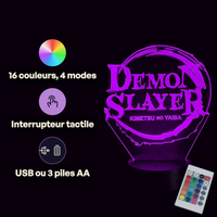 Demon Slayer Logo Lamp, specifications: remote control, 16 colours, USB or battery powered
