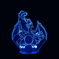 Lampe 3D LED Pokémon Dracaufeu effet holographique fond noir