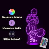 Caractéristiques lampe 3D LED Dragon Ball Z Freezer Forme Finale télécommande 16 couleurs USB ou piles