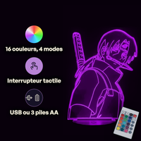Caractéristiques lampe 3D LED Naruto Itachi Jeune télécommande 16 couleurs USB ou piles