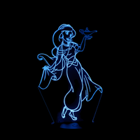 Lampe 3D LED Princesse Disney Jasmine effet holographique fond noir