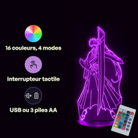 Caractéristiques lampe 3D LED Bleach Ichigo Kurosaki télécommande 16 couleurs USB ou piles