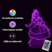 Disney Princess Alice in Wonderland Lamp, specifications: remote control, 16 colours, USB or battery powered
