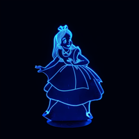 Lampe 3D LED Princesse Disney Alice au pays des merveilles effet holographique fond noir