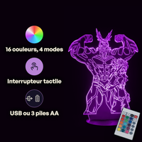 Caractéristiques lampe 3D LED My Hero Academia All Might télécommande 16 couleurs USB ou piles