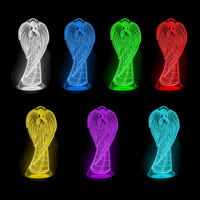 Lampe 3D Religieuse Ange 7 couleurs LED rouge vert bleu violet jaune cyan blanc