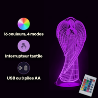 Caractéristiques lampe 3D LED Religieuse Ange télécommande 16 couleurs USB ou piles