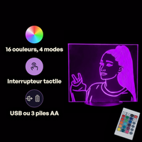 Caractéristiques lampe 3D LED Pop Culture Ariana Grande télécommande 16 couleurs USB ou piles