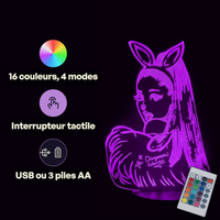 Caractéristiques lampe 3D LED Pop Culture Ariana Grande Dangerous Woman télécommande 16 couleurs USB ou piles