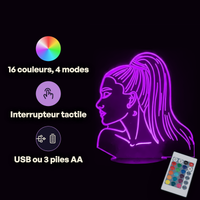 Caractéristiques lampe 3D LED Pop Culture Ariana Grande Shop télécommande 16 couleurs USB ou piles