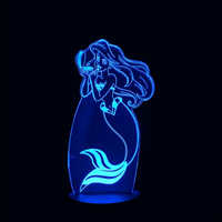 Lampe 3D LED Princesse Disney Ariel la petite sirène effet holographique fond noir