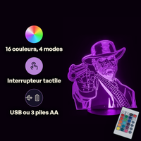 Caractéristiques lampe 3D LED RDR2 Arthur Morgan télécommande 16 couleurs USB ou piles