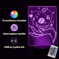 Caractéristiques lampe 3D LED Espace Astrologie Planètes télécommande 16 couleurs USB ou piles