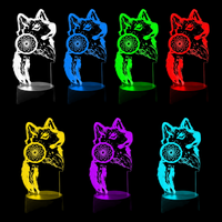Lampe 3D Animal Attrape Rêve Loup 7 couleurs LED rouge vert bleu violet jaune cyan blanc