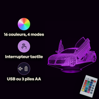 Audi R8 Car Lamp, specifications: remote control, 16 colours, USB or battery powered