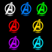 Lampe 3D Marvel Avengers Logo 7 couleurs LED rouge vert bleu violet jaune cyan blanc