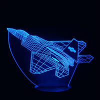 Lampe 3D LED Avion De Chasse effet holographique fond noir