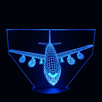 Lampe 3D LED Avion De Ligne effet holographique fond noir