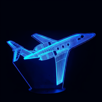 Lampe 3D LED Avion Jet Privé effet holographique fond noir