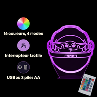 Caractéristiques lampe 3D LED Star Wars Baby Yoda Toy télécommande 16 couleurs USB ou piles