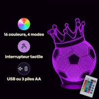 Caractéristiques lampe 3D LED Sport Ballon de Foot Champion télécommande 16 couleurs USB ou piles