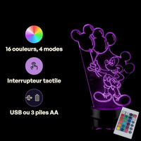 Caractéristiques lampe 3D LED Mickey Ballons de Mickey télécommande 16 couleurs USB ou piles