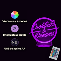 Caractéristiques lampe 3D LED d'Ambiance Bar à Cocktails télécommande 16 couleurs USB ou piles