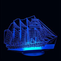 Lampe 3D LED Bateau À Voiles effet holographique fond noir
