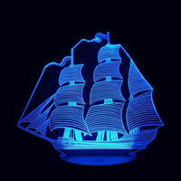 Lampe 3D LED Bateau Pirate effet holographique fond noir