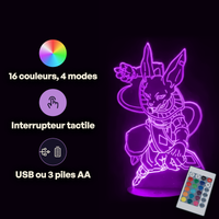 Caractéristiques lampe 3D LED Dragon Ball Z Beerus télécommande 16 couleurs USB ou piles