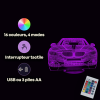 Caractéristiques lampe 3D LED Voiture BMW télécommande 16 couleurs USB ou piles