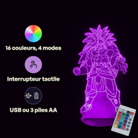 Dragon Ball Z Broly SSJ3 Lamp, specifications: remote control, 16 colours, USB or battery powered