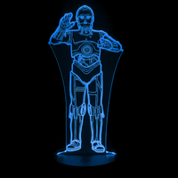Lampe 3D LED Star Wars C-3PO effet holographique fond noir