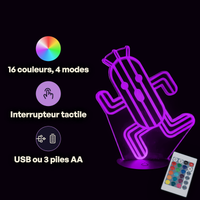 Caractéristiques lampe 3D LED Final Fantasy Cactuar (Pampa) télécommande 16 couleurs USB ou piles
