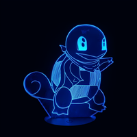 Lampe 3D LED Pokémon Carapuce effet holographique fond noir