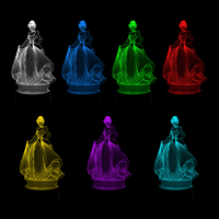 Lampe 3D Princesse Disney Cendrillon 7 couleurs LED rouge vert bleu violet jaune cyan blanc