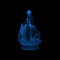 Lampe 3D LED Princesse Disney Cendrillon effet holographique fond noir