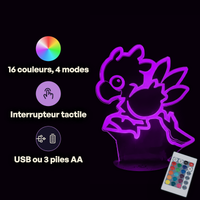 Caractéristiques lampe 3D LED Final Fantasy Chocobo télécommande 16 couleurs USB ou piles