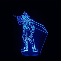 Lampe 3D LED Final Fantasy Cloud FF7 effet holographique fond noir