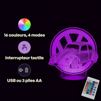 Caractéristiques lampe 3D LED Voiture Coccinelle télécommande 16 couleurs USB ou piles