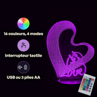 Heart Lamp for Couples in Love, specifications: remote control, 16 colours, USB or battery powered