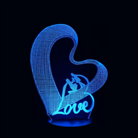 Lampe 3D LED Coeur Couple Amoureux effet holographique fond noir