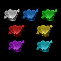Lampe 3D Coeur Flèche de Cupidon 7 couleurs LED rouge vert bleu violet jaune cyan blanc