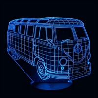 Lampe 3D LED Voiture Combi VW Peace and Love effet holographique fond noir